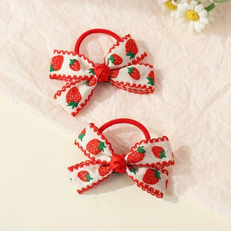 2 Pack Adorable Strawberry Hair Bobbles No Snag, Handmade in the UK Ponytail Hair Tie, Girls Hair Bobbles Baby Hair Bobbles