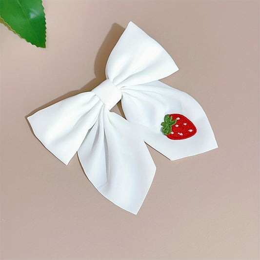On Trend White Strawberry Hair Bow Clip Handmade Cute Strawberry Hair Barrette Hair Bow Hair Bow Clipfor Women And daily use, Summer, Ponytail, Duckbill Clip