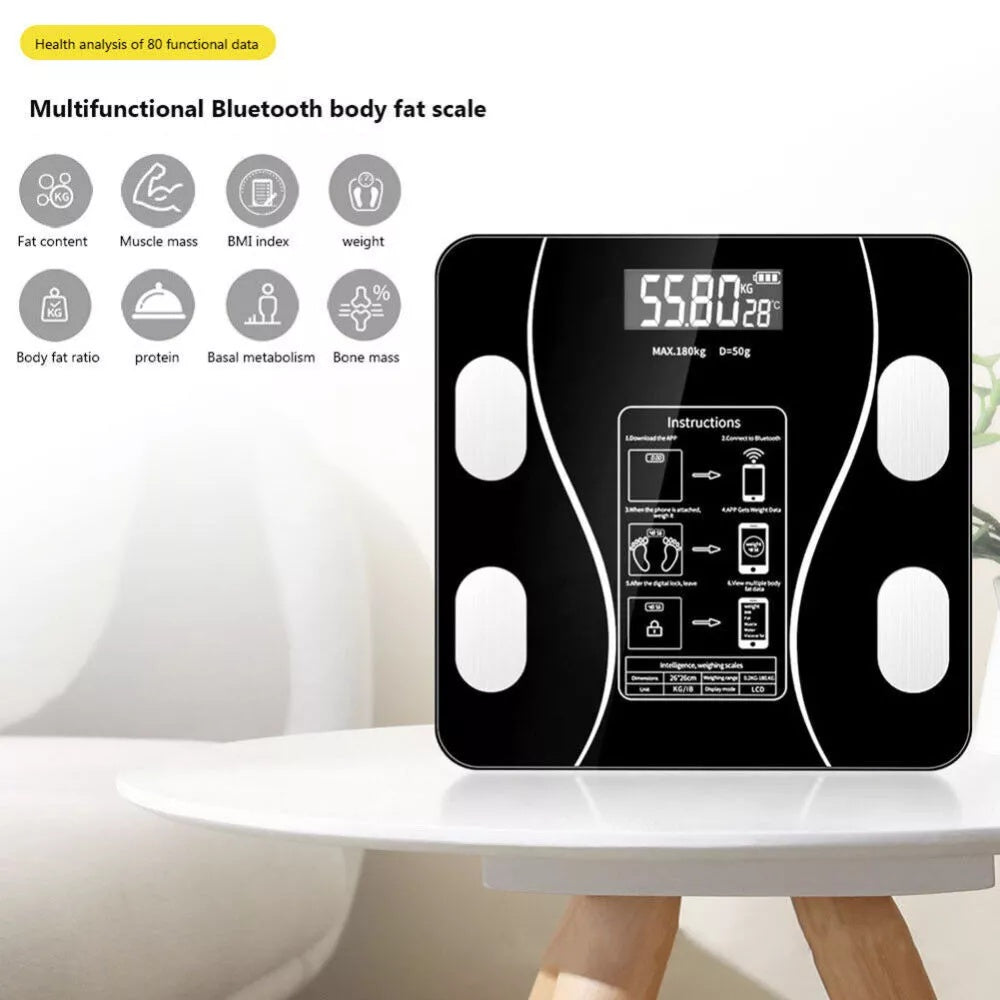 Bluetooth Body Fat Scale Weight Monitor Full Body Smart Scales Weigh Tracker Fat Loss 180kg Bluetooth Smart BMI Digital Bathroom Wireless Weight Scales