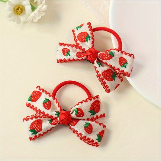 2 Pack Adorable Strawberry Hair Bobbles No Snag, Handmade in the UK Ponytail Hair Tie, Girls Hair Bobbles Baby Hair Bobbles