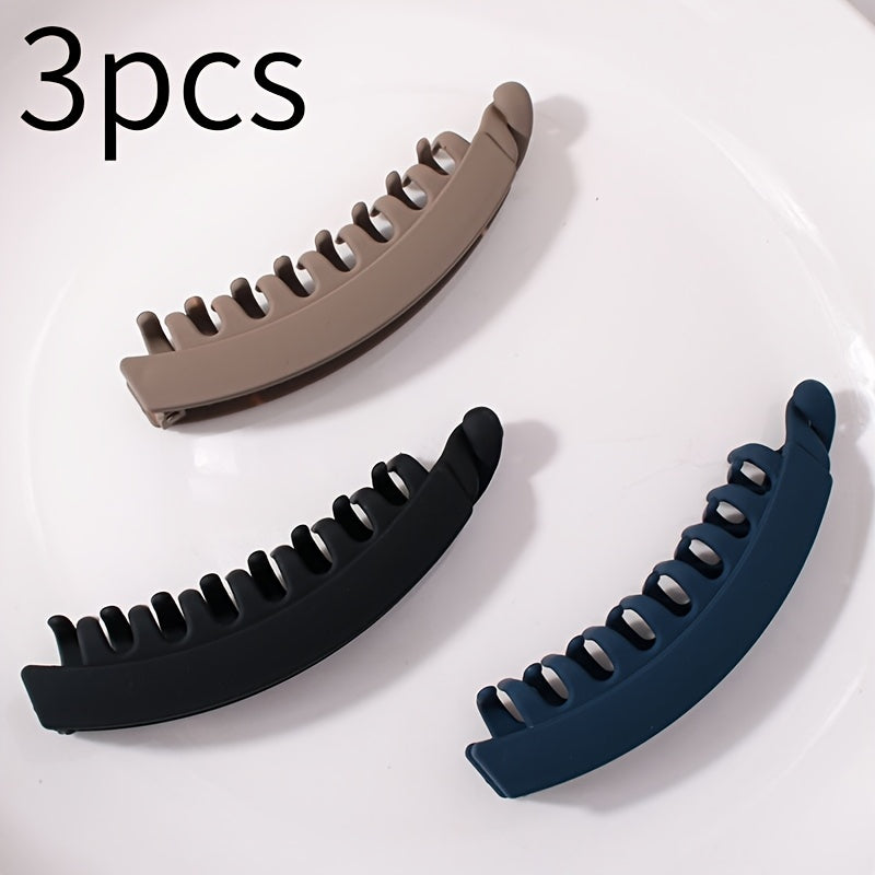 Pack of 3 on trend classy banana hair clips for, sturdy ponytail clip, hair clip. Matte colour in taupe, navy & black
