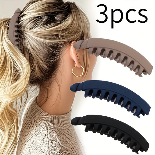 Pack of 3 on trend classy banana hair clips for, sturdy ponytail clip, hair clip. Matte colour in taupe, navy & black