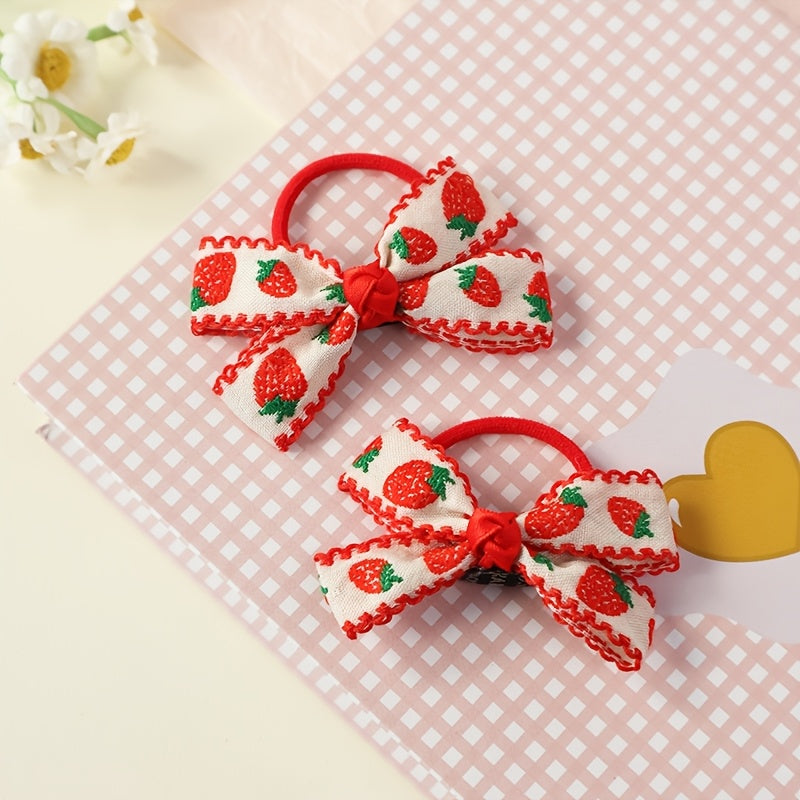 2 Pack Adorable Strawberry Hair Bobbles No Snag, Handmade in the UK Ponytail Hair Tie, Girls Hair Bobbles Baby Hair Bobbles