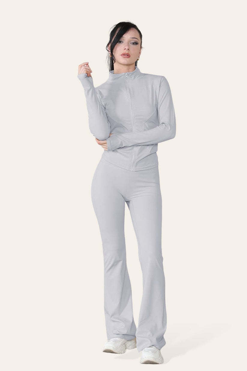 Fitted Active Flared Leg Flared Pants Pilates Gym Yoga Lightweight Top Zip Up Workout Jacket