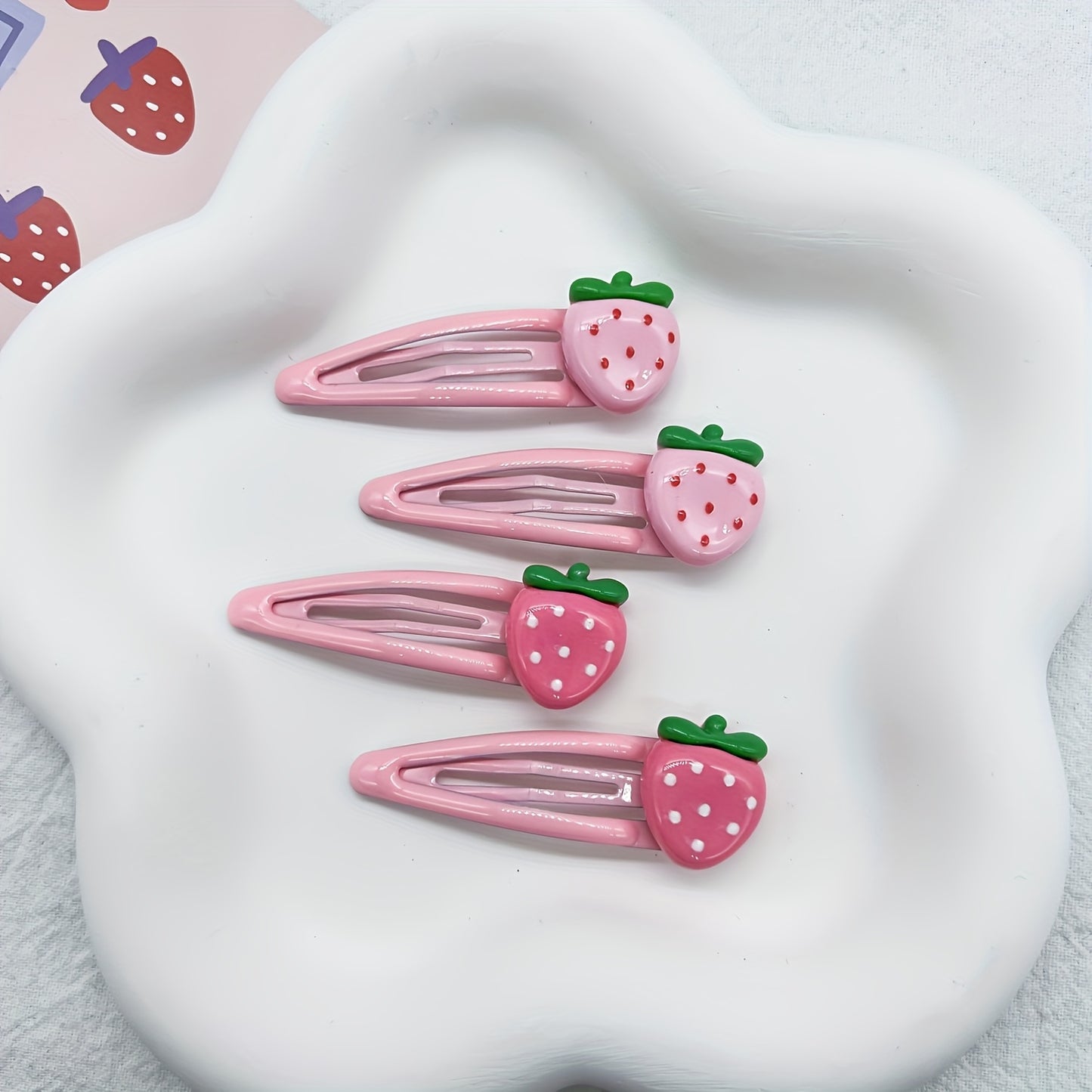 Set of 2Cute Strawberry Hair Clips for Girls aged 3-Adult. Adorable Fruit Strawberry Hair Clips Durable Plastic, Pink with Red Polka Dots, Perfect for Everyday Hairstyles, Hair Accessories for Girls