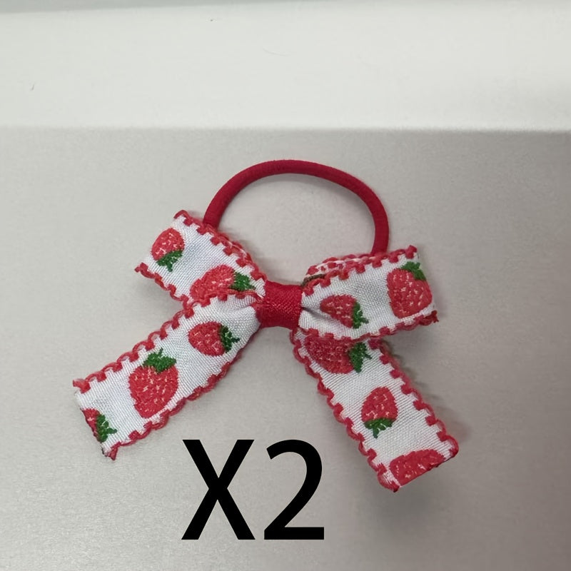 2 Pack Adorable Strawberry Hair Bobbles No Snag, Handmade in the UK Ponytail Hair Tie, Girls Hair Bobbles Baby Hair Bobbles