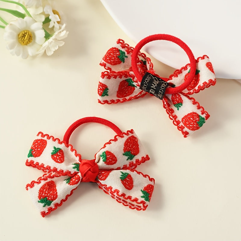 2 Pack Adorable Strawberry Hair Bobbles No Snag, Handmade in the UK Ponytail Hair Tie, Girls Hair Bobbles Baby Hair Bobbles