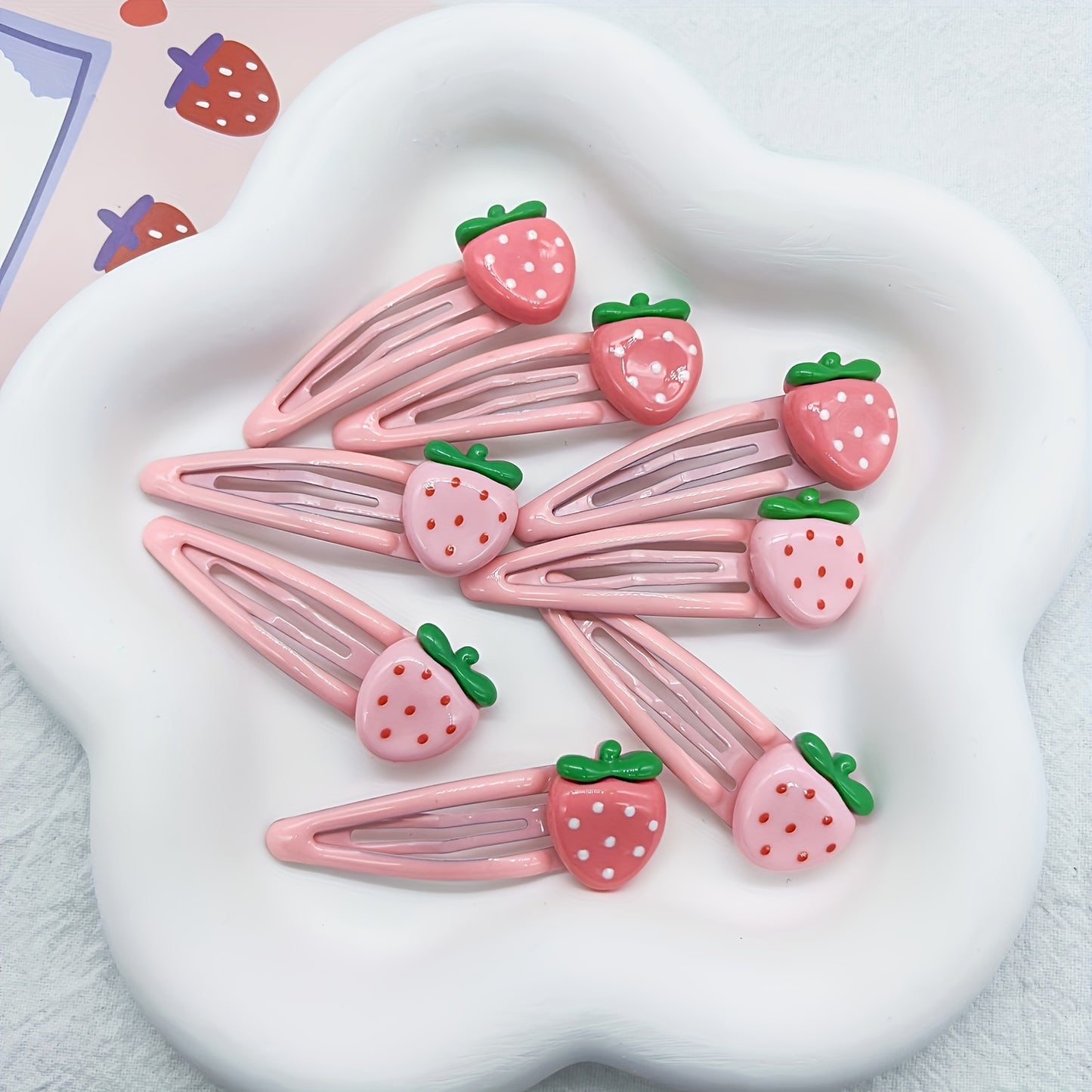 Set of 2Cute Strawberry Hair Clips for Girls aged 3-Adult. Adorable Fruit Strawberry Hair Clips Durable Plastic, Pink with Red Polka Dots, Perfect for Everyday Hairstyles, Hair Accessories for Girls