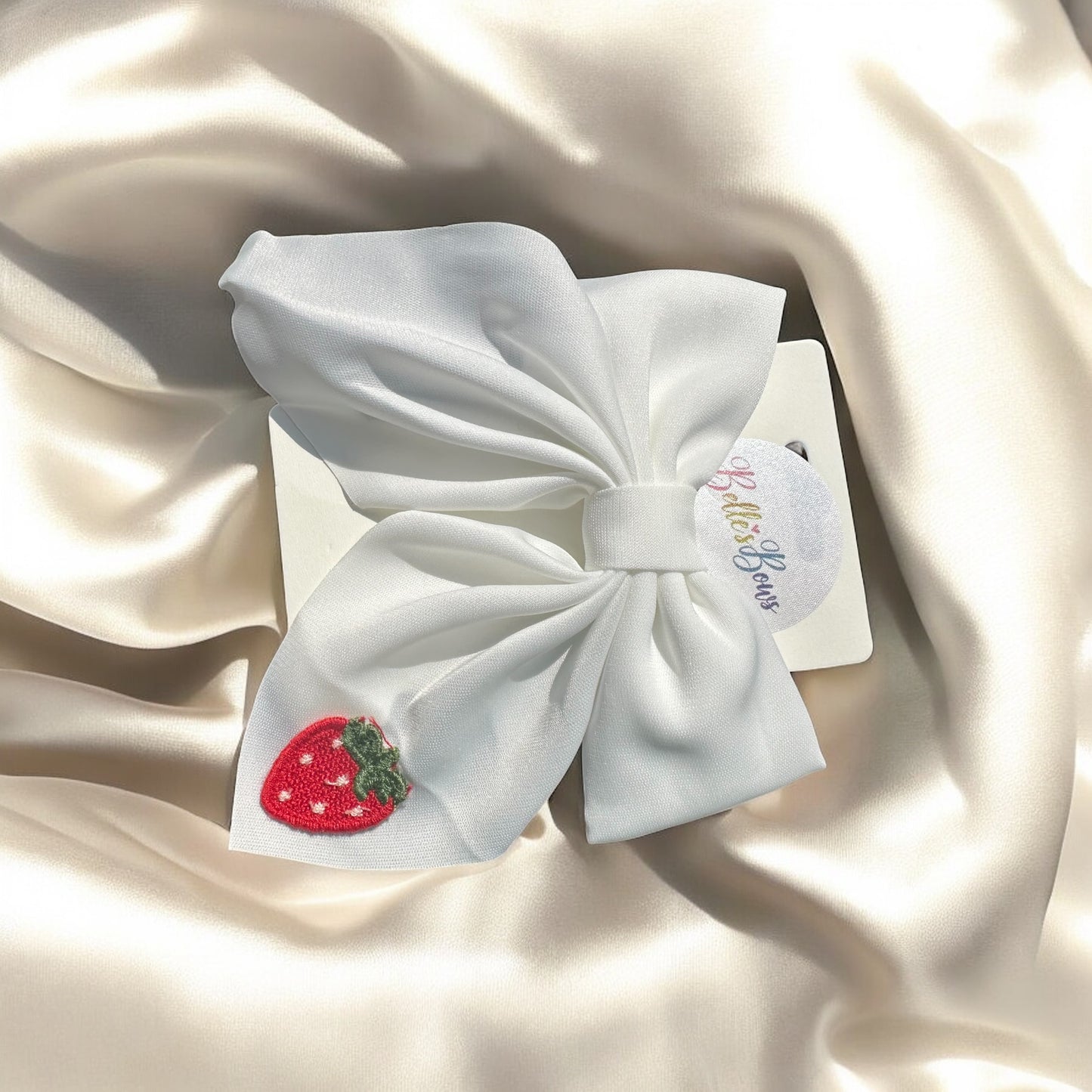 On Trend White Strawberry Hair Bow Clip Handmade Cute Strawberry Hair Barrette Hair Bow Hair Bow Clipfor Women And daily use, Summer, Ponytail, Duckbill Clip