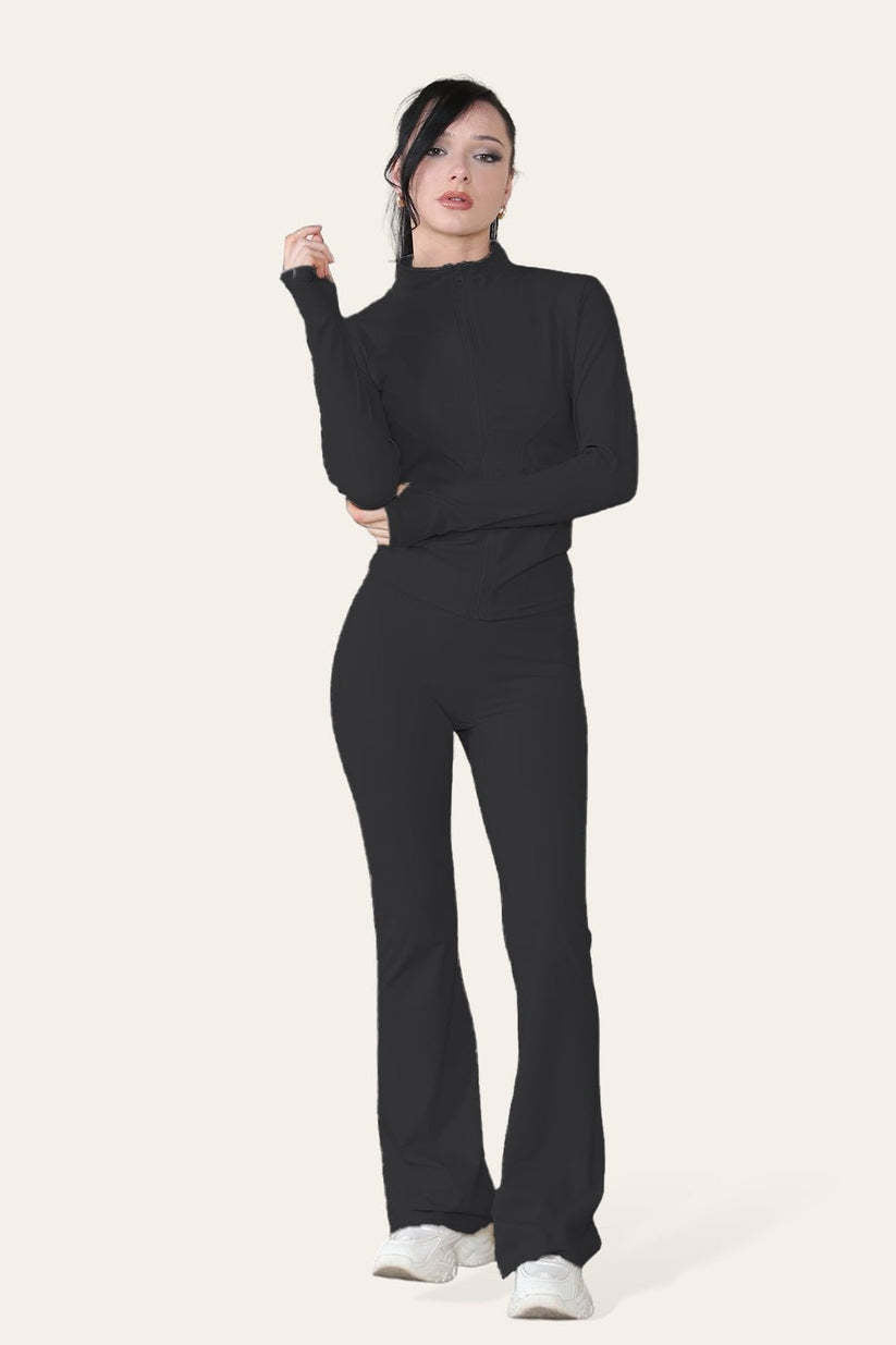 Fitted Active Flared Leg Flared Pants Pilates Gym Yoga Lightweight Top Zip Up Workout Jacket