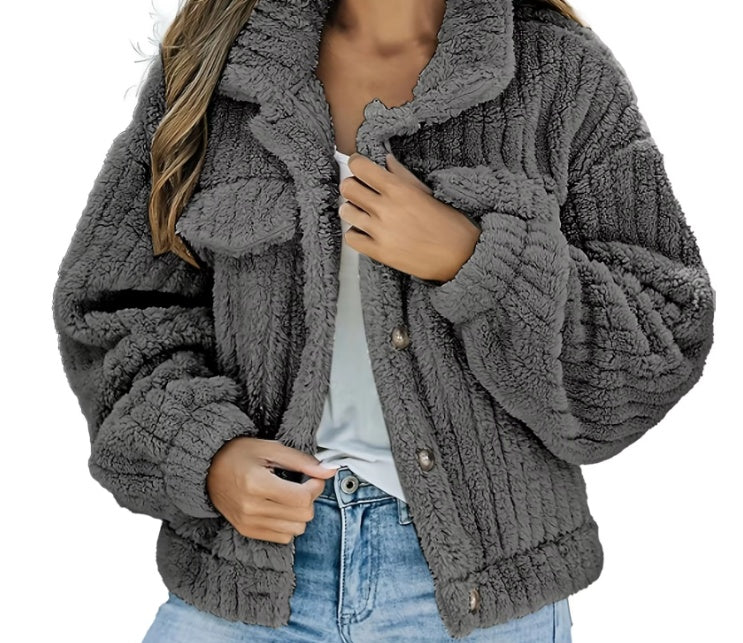 Lapel Plush Bomber Jacket Warm Fleece Comfort Casual Women's Thick Plush Coat