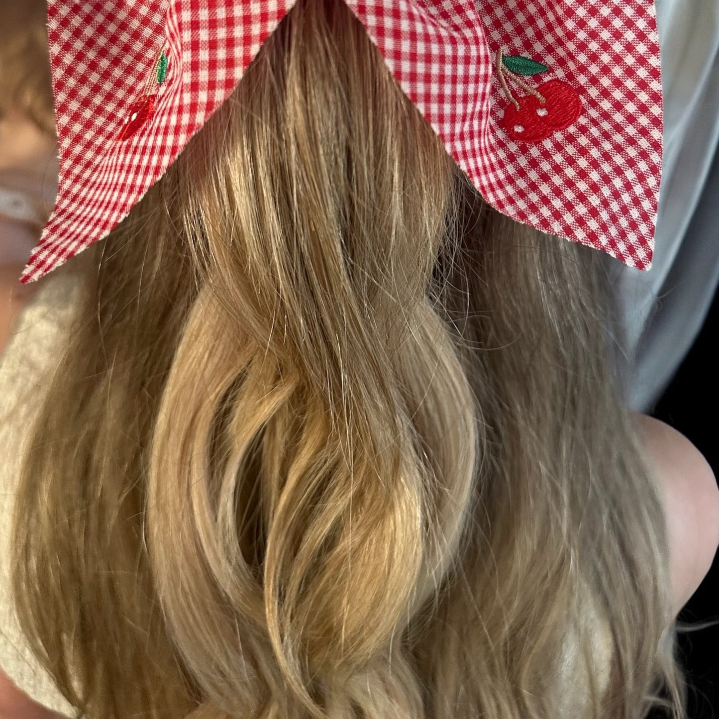 2 Pack Girls Strawberry & Cherry Oversized Bow Hair Clips for Girls Handmade Embroidered Cherry and Strawberry Bow Hair Barrettes Bow Hair Accessories for Girls