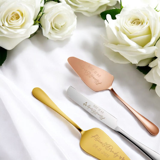 Stunning Wedding Cake Slice Server and Knife Set | Personalised Wedding Cake Slice | Wedding Cake Knife | Gold | Silver | Rose Gold
