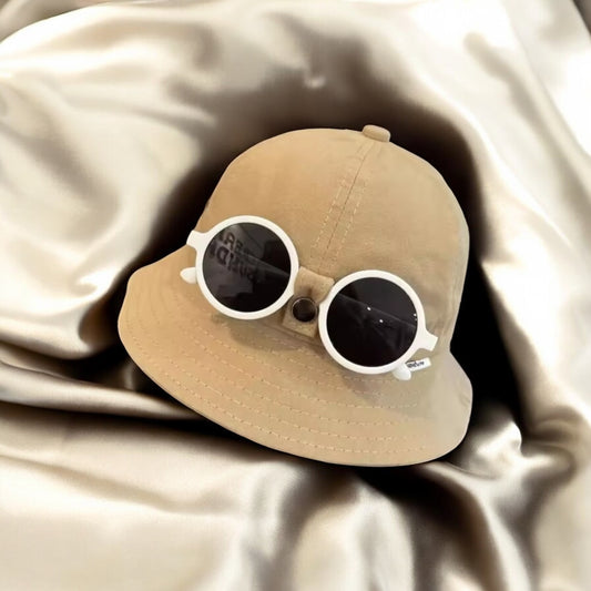 Summer Baby and Toddler Bucket Hat With Sunglasses Fits Ages 1- 4 Boys Sun Hat Large Brim Sunscreen Kids Hat