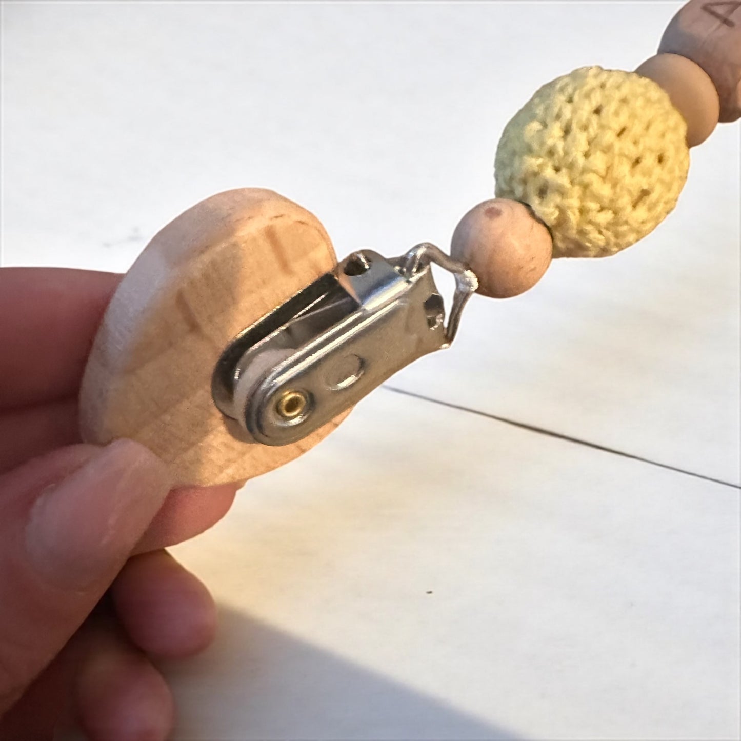 Handmade Personalised Dummy Clip Flower Design Wood & Silicone Safety Clip Toxin Free Baby Gift Dummy Clip Pacifier Clip Personalised Gift