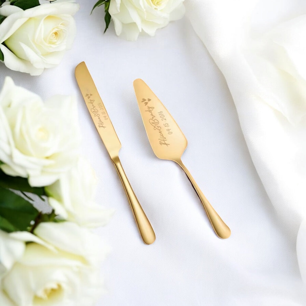 Stunning Wedding Cake Slice Server and Knife Set | Personalised Wedding Cake Slice | Wedding Cake Knife | Gold | Silver | Rose Gold