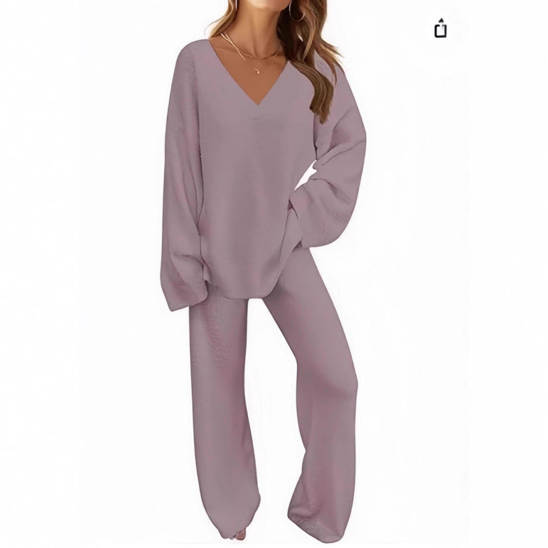 Womens Loose Fit Oversized Warm Cosy Two-piece Sweater & Lounge Pants Set, Loungewear set