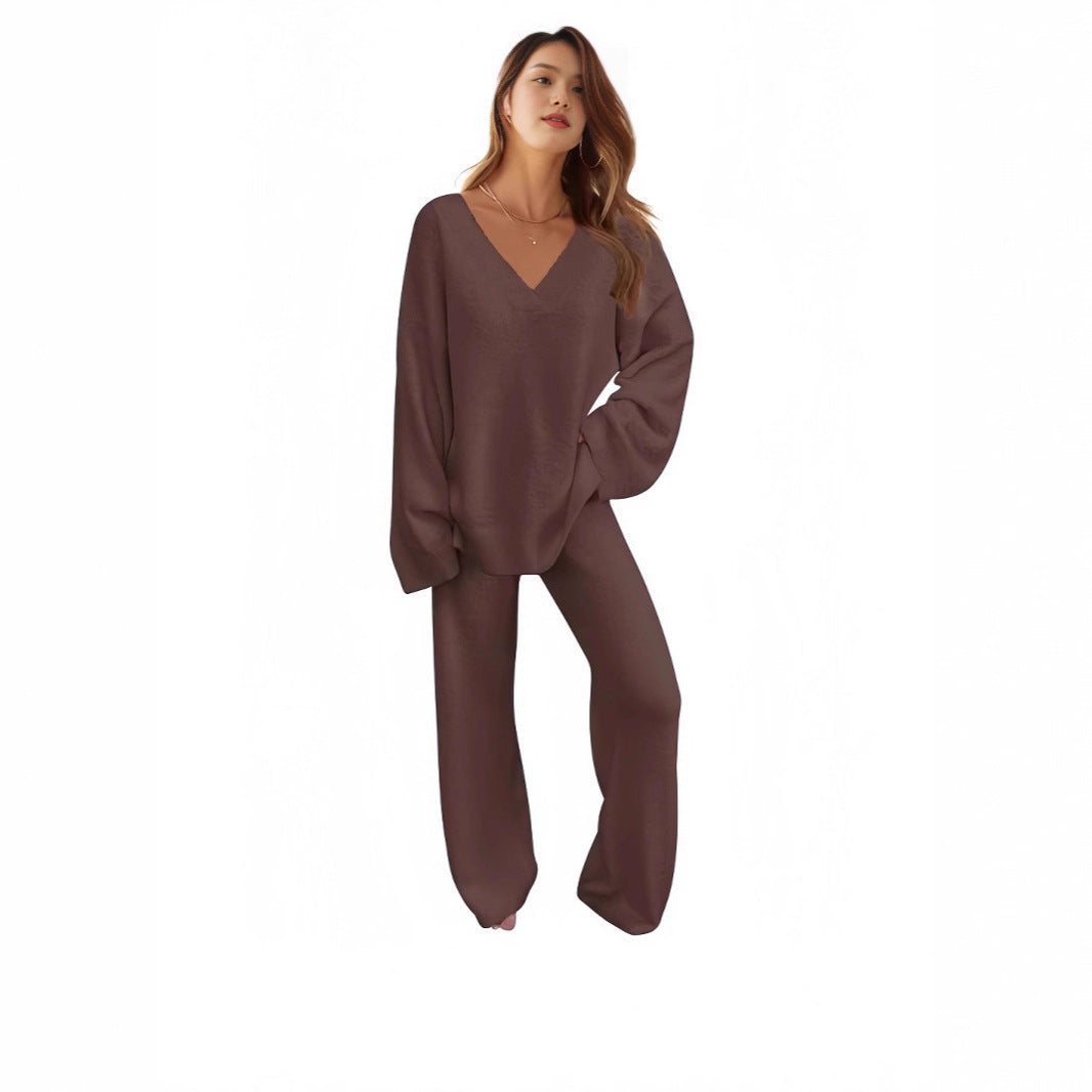 Womens Loose Fit Oversized Warm Cosy Two-piece Sweater & Lounge Pants Set, Loungewear set