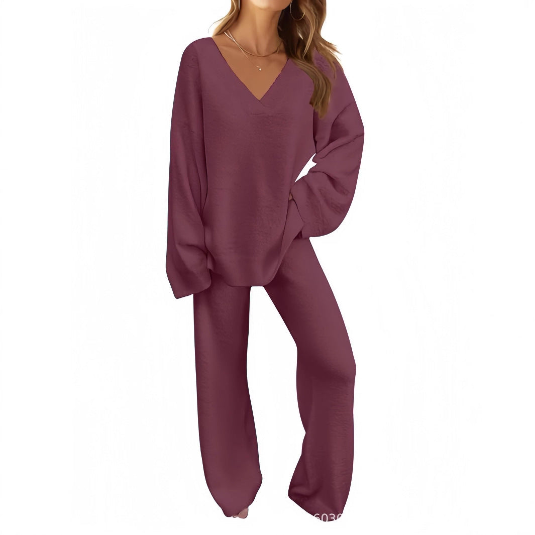 Womens Loose Fit Oversized Warm Cosy Two-piece Sweater & Lounge Pants Set, Loungewear set