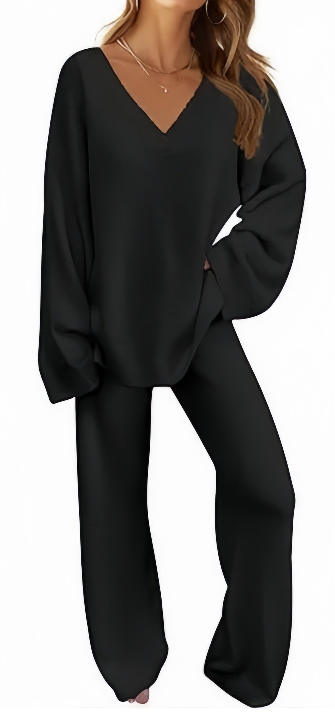 Womens Loose Fit Oversized Warm Cosy Two-piece Sweater & Lounge Pants Set, Loungewear set