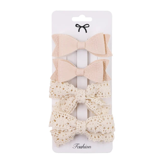 4Pcs Cute Design Handmade Hair Bow Clips Baby Girls Lace Cotton Linen BB Barrettes Safety Hairpins Kids Headwear Accessories Girls Bows Hair Bows