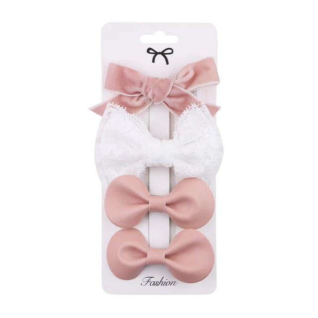 4Pcs Cute Design Handmade Hair Bow Clips Baby Girls Lace Cotton Linen BB Barrettes Safety Hairpins Kids Headwear Accessories Girls Bows Hair Bows