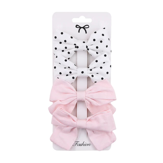 4Pcs Cute Design Handmade Hair Bow Clips Baby Girls Lace Cotton Linen BB Barrettes Safety Hairpins Kids Headwear Accessories Girls Bows Hair Bows