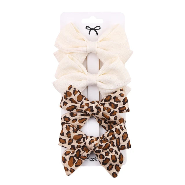 4Pcs Cute Design Handmade Hair Bow Clips Baby Girls Lace Cotton Linen BB Barrettes Safety Hairpins Kids Headwear Accessories Girls Bows Hair Bows