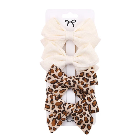 4Pcs Cute Design Handmade Hair Bow Clips Baby Girls Lace Cotton Linen BB Barrettes Safety Hairpins Kids Headwear Accessories Girls Bows Hair Bows