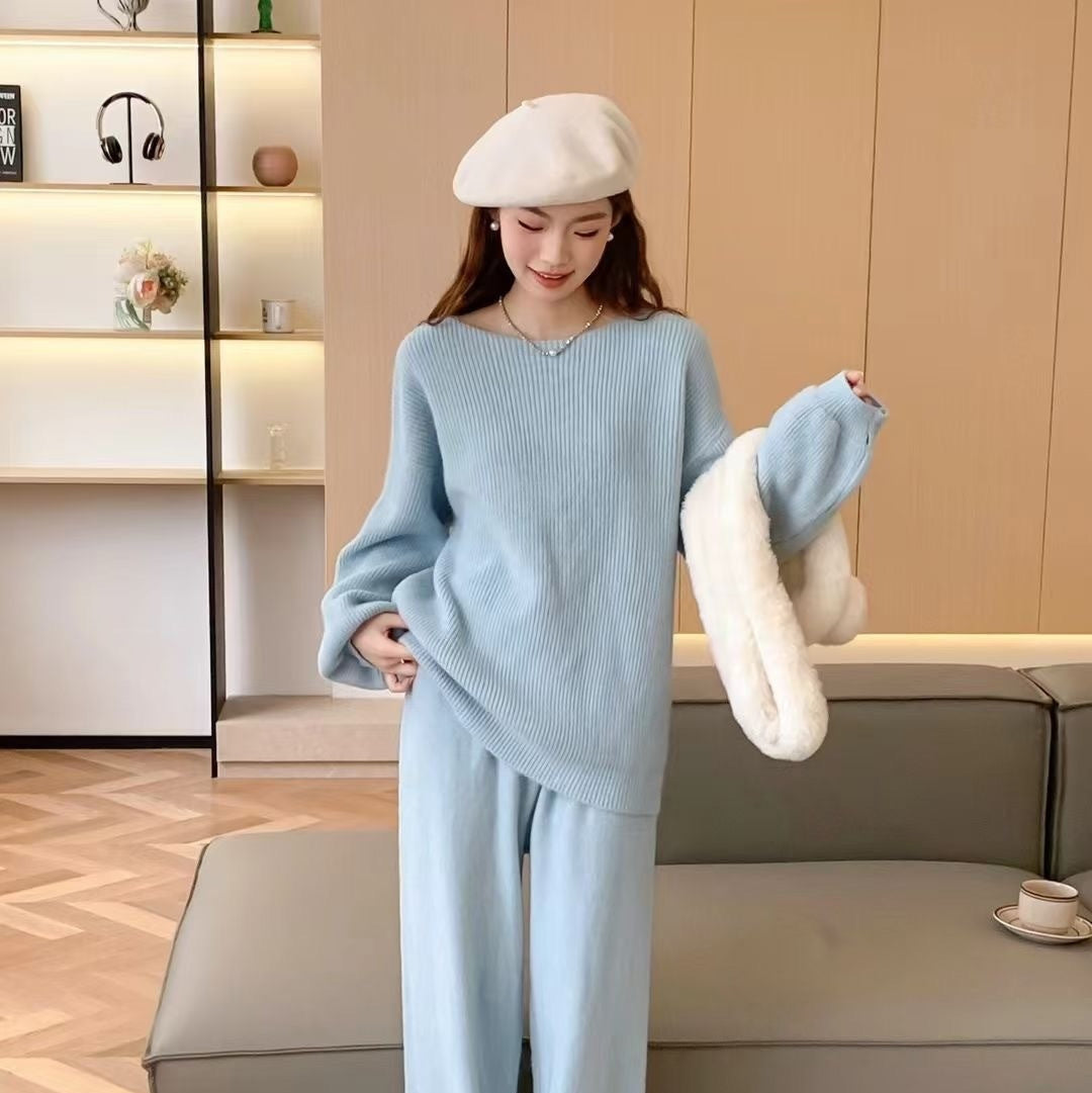 Knitted Women's Co Ord Set Suit Women's Round Neck Sweater Skirt Versatile Casual