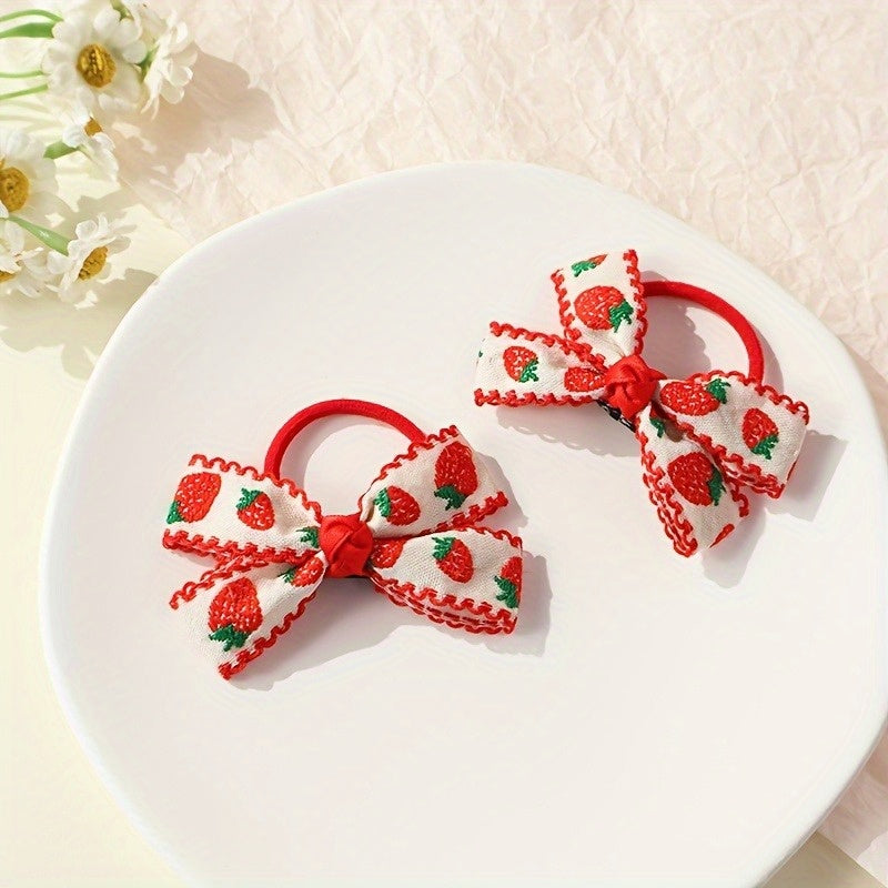 2 Pack Adorable Strawberry Hair Bobbles No Snag, Handmade in the UK Ponytail Hair Tie, Girls Hair Bobbles Baby Hair Bobbles