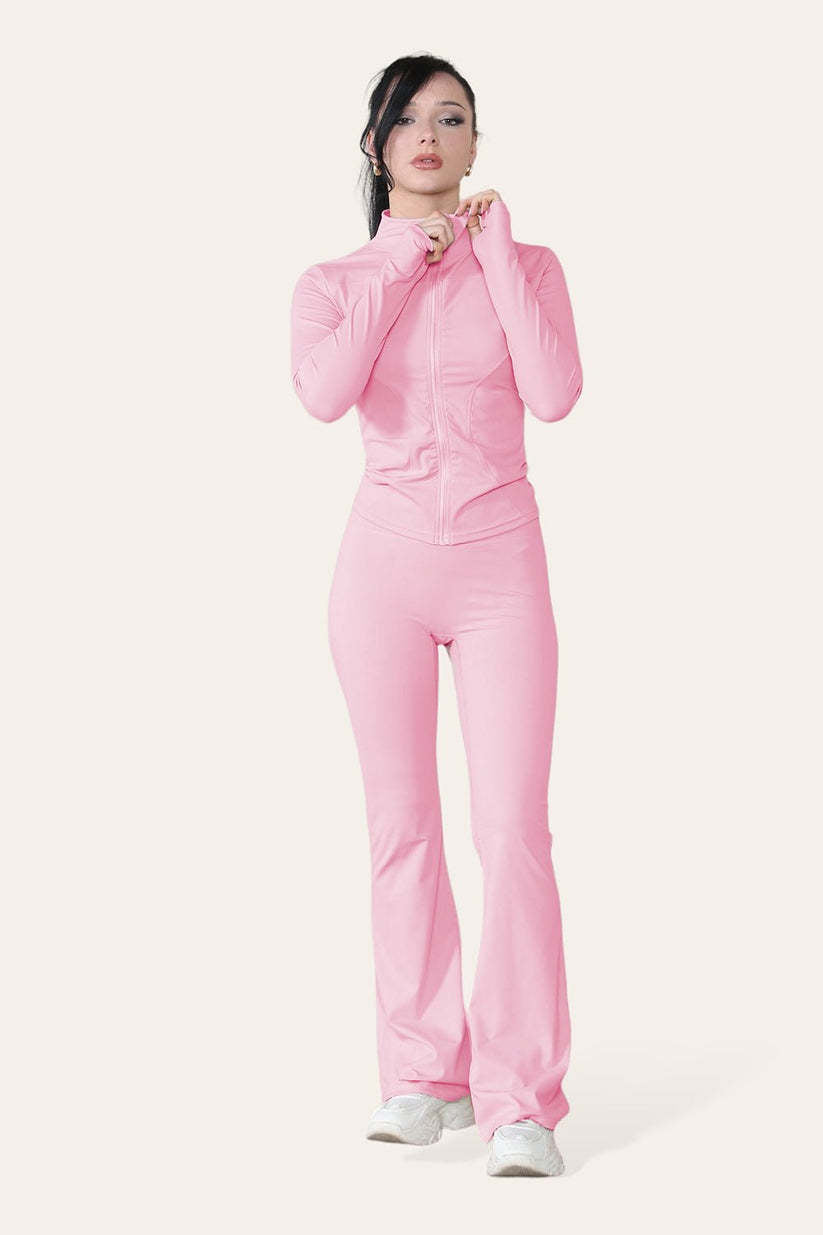 Fitted Active Flared Leg Flared Pants Pilates Gym Yoga Lightweight Top Zip Up Workout Jacket