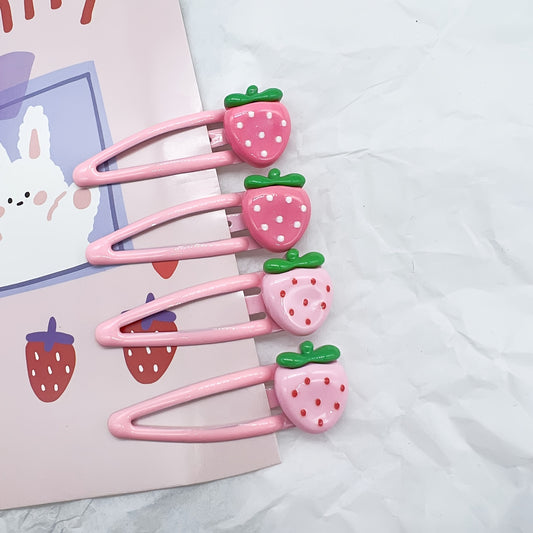 Set of 2Cute Strawberry Hair Clips for Girls aged 3-Adult. Adorable Fruit Strawberry Hair Clips Durable Plastic, Pink with Red Polka Dots, Perfect for Everyday Hairstyles, Hair Accessories for Girls