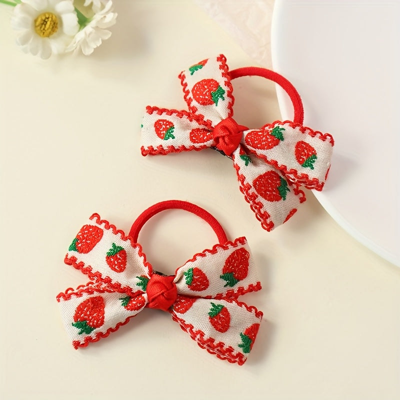 2 Pack Adorable Strawberry Hair Bobbles No Snag, Handmade in the UK Ponytail Hair Tie, Girls Hair Bobbles Baby Hair Bobbles