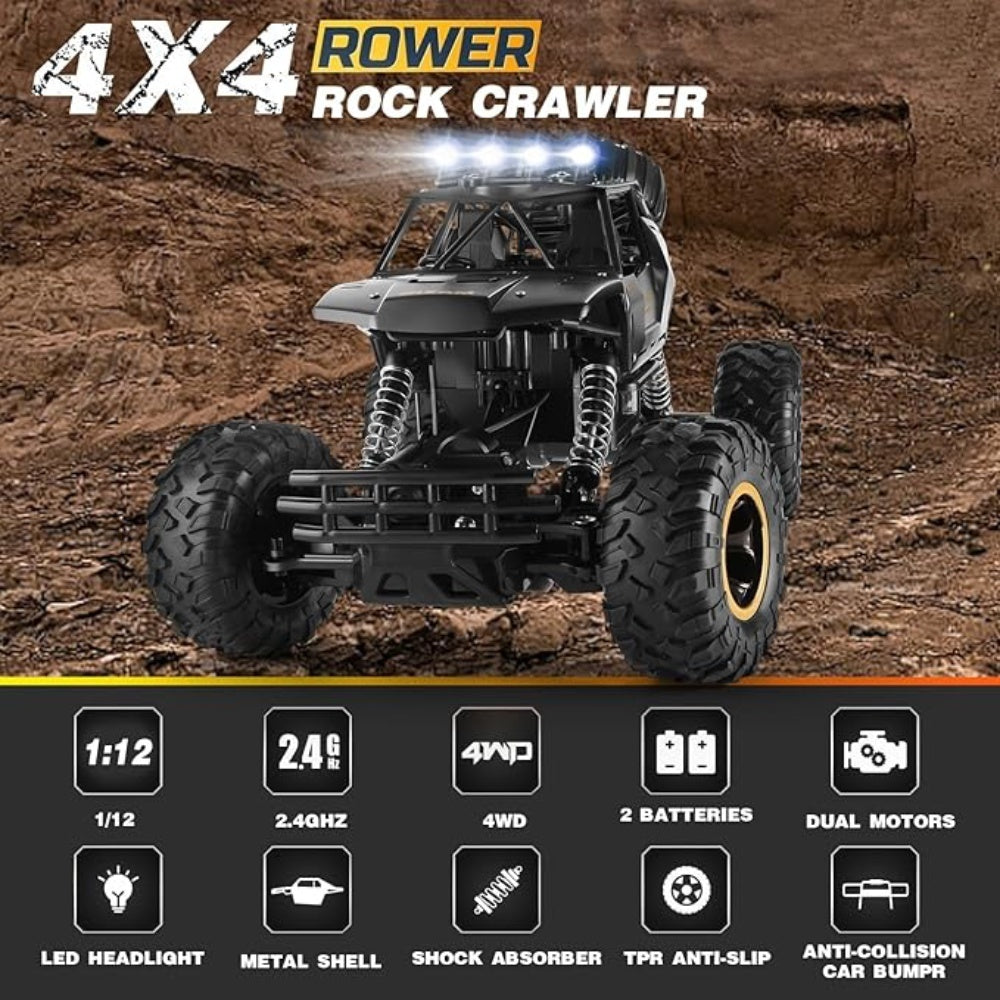 Mega Remote Control Moster Truck UK 4DRC Rc Car Rock Crawler Rechargeable Off Road Truck 4WD , Metal Shell LED Headlights RC Remote Control Off Road Car Truck