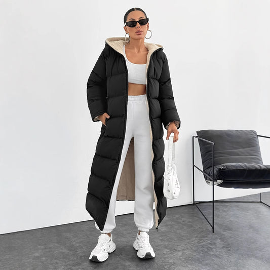 Long Below The Knee Hooded New Leisure Puffer Jacket Coat