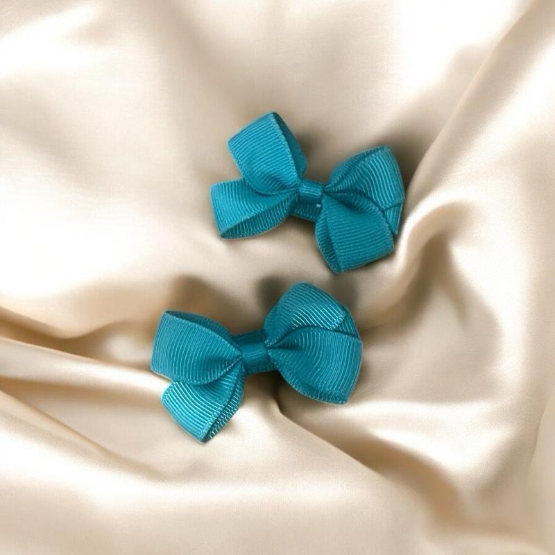 Baby Bow Hair Clip - 2 Pack - Greens - Handmade in UK - safety hair grip - suitable for 6 months plus