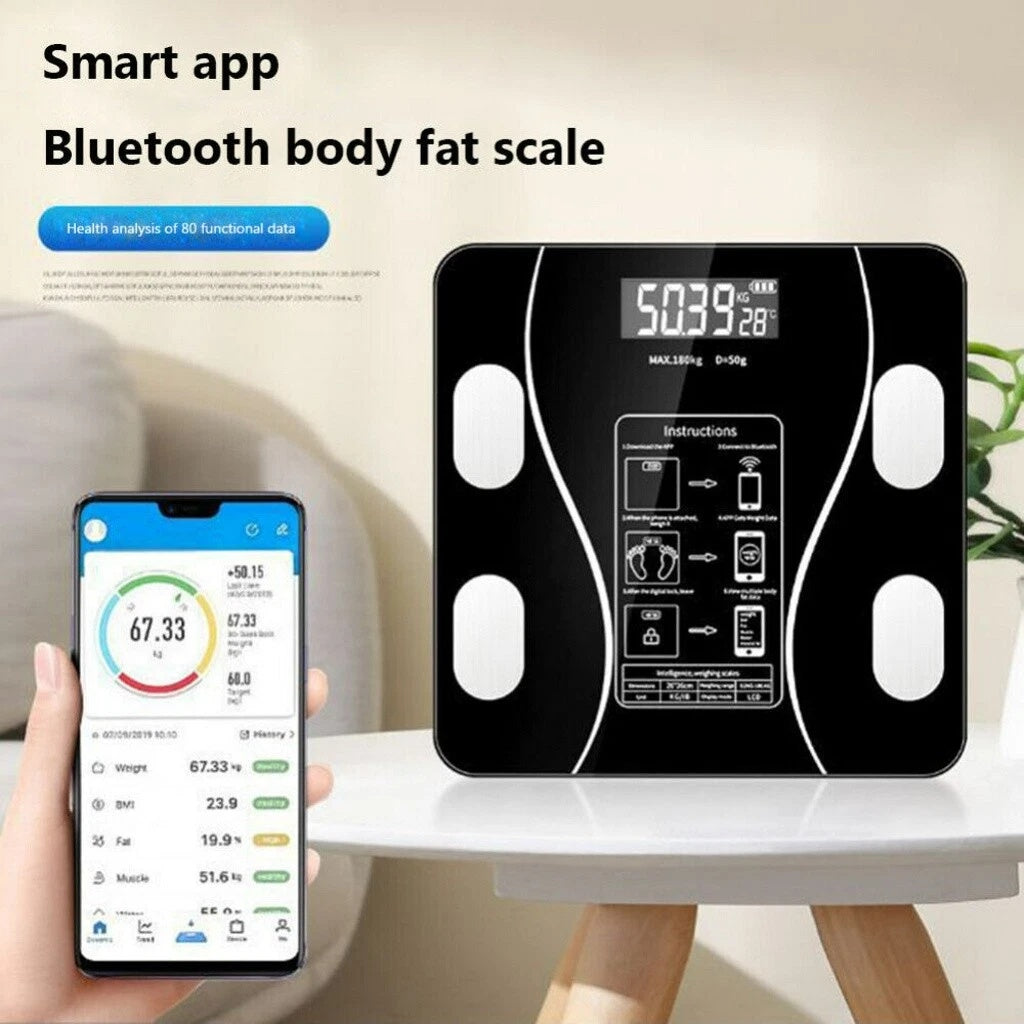 Bluetooth Body Fat Scale Weight Monitor Full Body Smart Scales Weigh Tracker Fat Loss 180kg Bluetooth Smart BMI Digital Bathroom Wireless Weight Scales