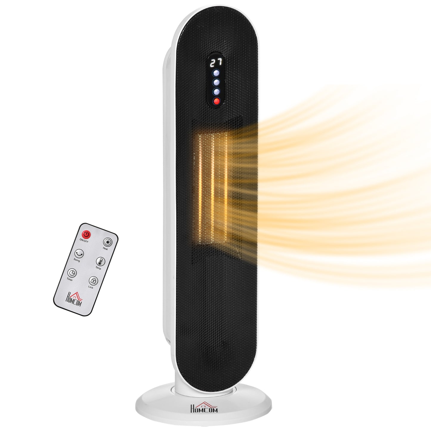 Economic Ceramic Space Heater, Indoor Tower Heater With 2 Heat, Oscillation, Remote Control, Timer, Tip-Over & Overheating Protection, 1200W/2000W, White