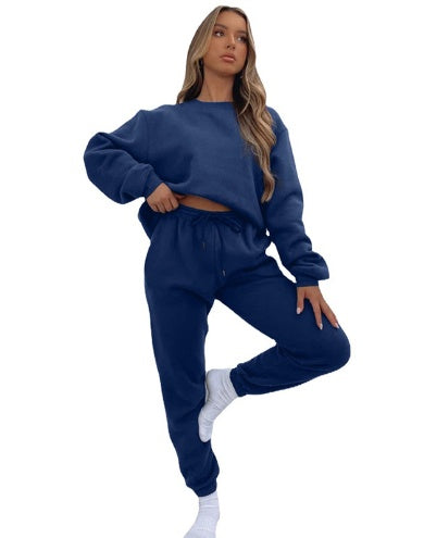 Cosy Sweater & Joggers Set, Leisure Wear, Loungewear, Comfy, Comfort Solid Color Round Neck Pullover, Long Pants And Long Sleeve Hoodie Set