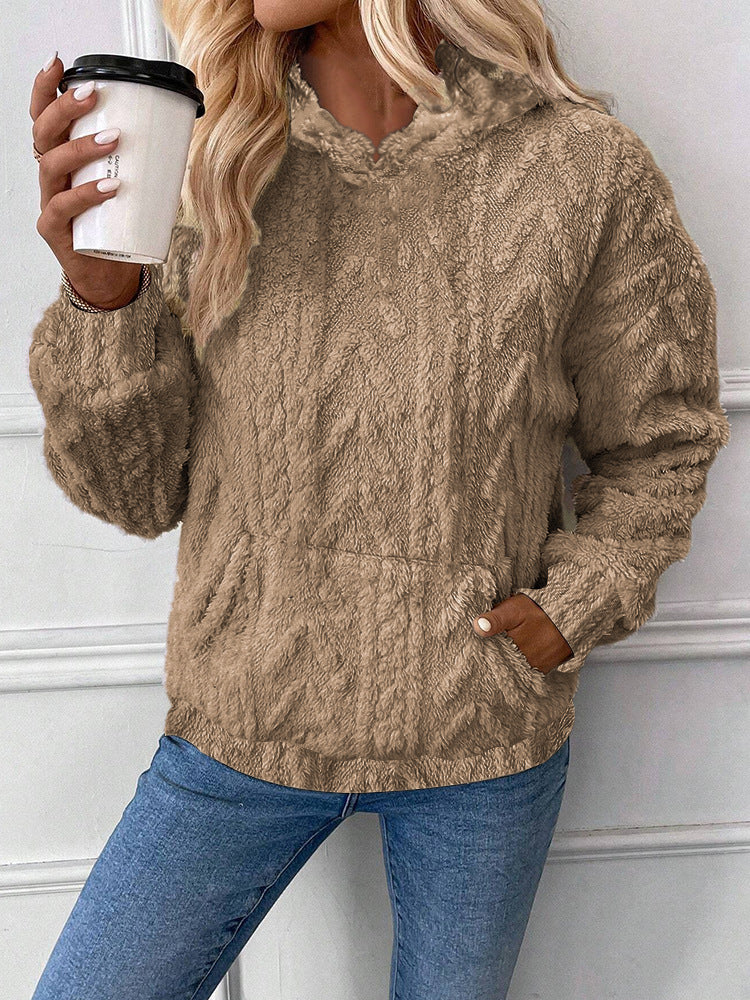 Women's Super Cosy Warm Autumn Fashion Jumper Jacquard Hooded Loose Fleece Sweatshirt