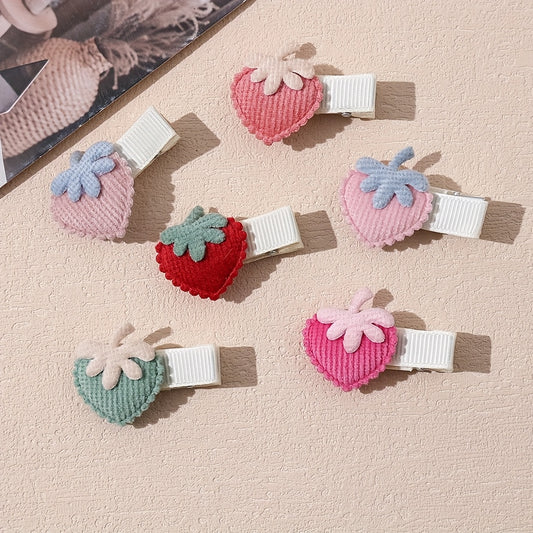 Set of 6 handmade cute and strawberry fruit hair clips in mixed colors, suitable for ages 6months plus