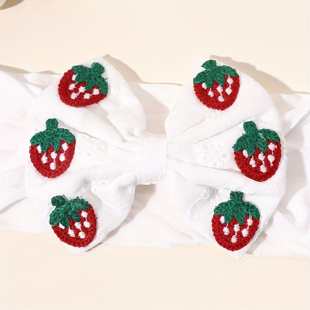 Cute Girls Strawberry Bow Headband - Cute Strawberry Summer Girls Headband Handmade Organic Cotton & Nylon Girls Summer Hair Accessories