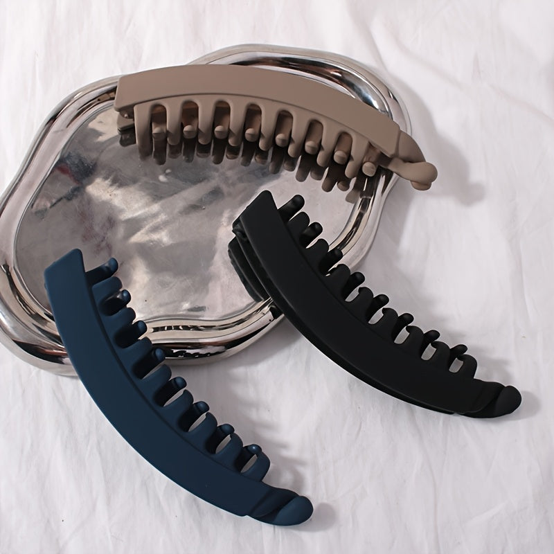 Pack of 3 on trend classy banana hair clips for, sturdy ponytail clip, hair clip. Matte colour in taupe, navy & black