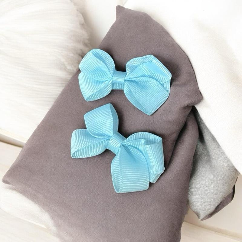 Baby Bow Hair Clip - 2 Pack - Blues - Safety Hair Grip / Suitable for ages 6 Months plus