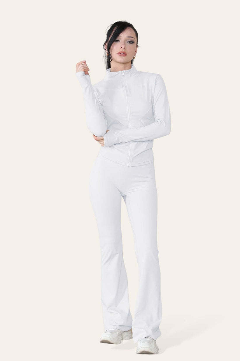 Fitted Active Flared Leg Flared Pants Pilates Gym Yoga Lightweight Top Zip Up Workout Jacket