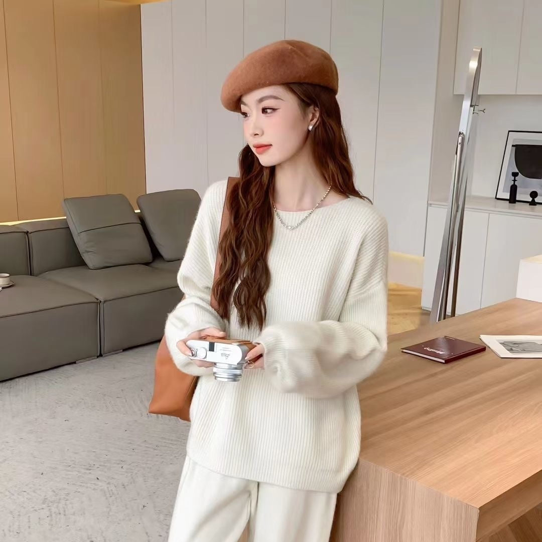 Knitted Women's Co Ord Set Suit Women's Round Neck Sweater Skirt Versatile Casual