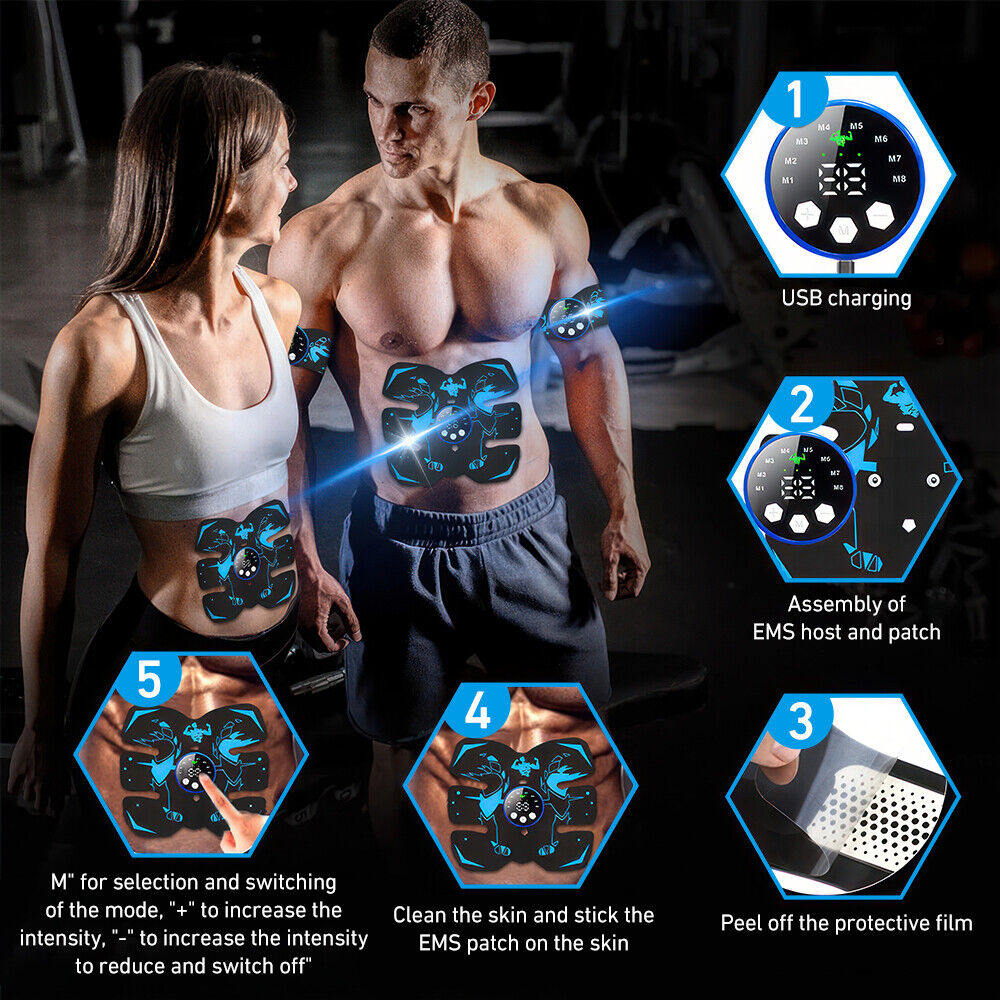 EMS Abdominal Muscle Toning Trainer Build and Maintain Muscle Mass ABS Stimulator AB Hip Arm Toner Fitness Belt